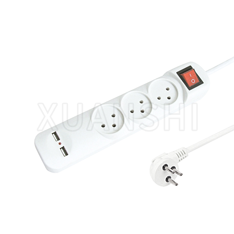 Anahtarlı ve iki USB bağlantı noktalı (çocuk korumalı) İsrail 3 yollu anahtarlı uzatma kablosu JL-10A,XS-XBK31U